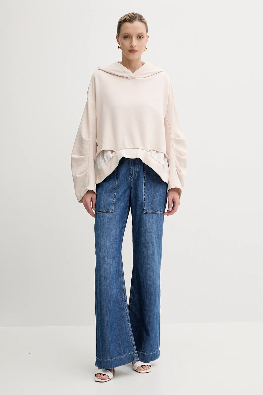 Кофта Pinko цвет бежевый с капюшоном однотонная 104967 A2HW