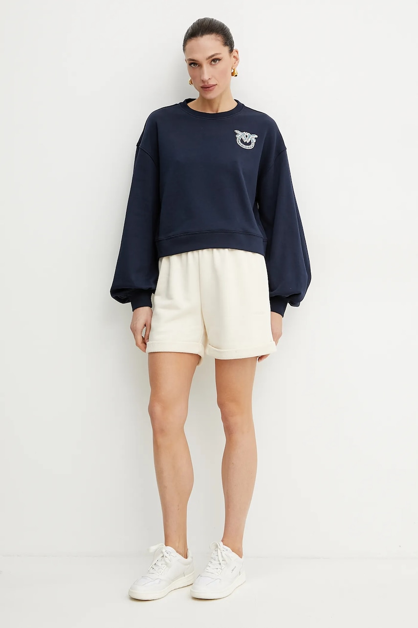 Хлопковая кофта Pinko женская цвет синий с аппликацией 102827 A2G8 Хлопковая кофта Pinko женская цвет синий с аппликацией 102827 A2G8