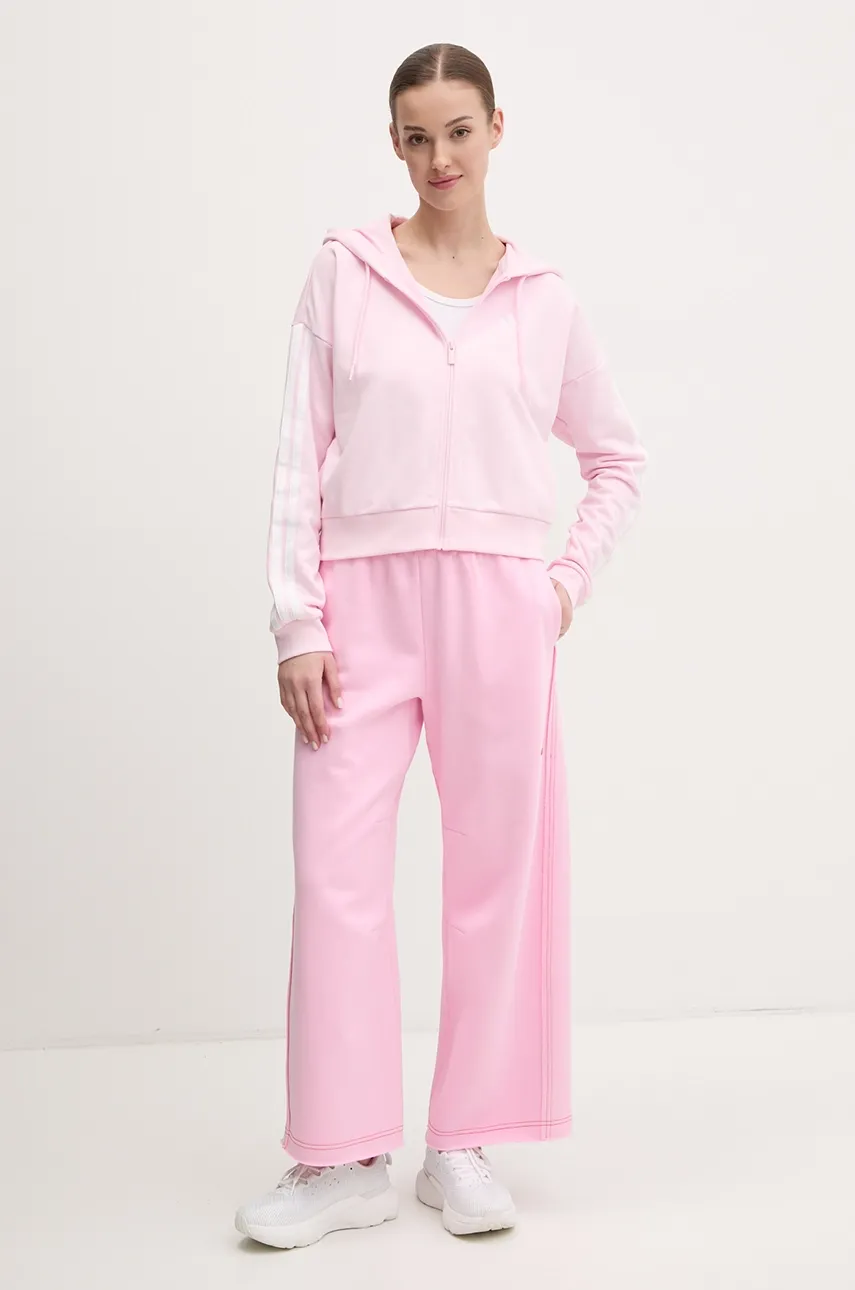 Кофта adidas Essentials женская цвет розовый с капюшоном с аппликацией IS6998 Кофта adidas Essentials женская цвет розовый с капюшоном с аппликацией IS6998