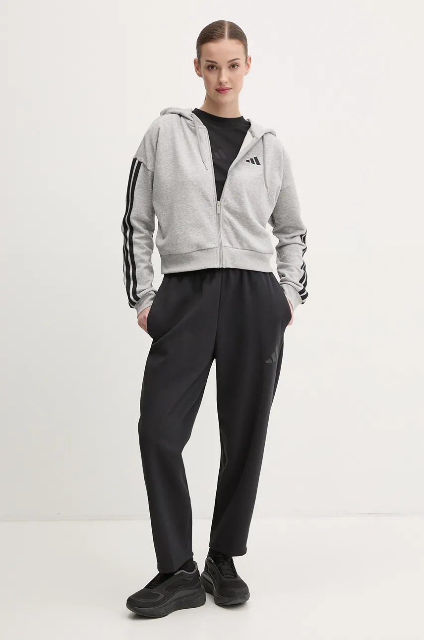 Кофта adidas Essentials женская цвет серый с капюшоном с аппликацией JE0055 Кофта adidas Essentials женская цвет серый с капюшоном с аппликацией JE0055