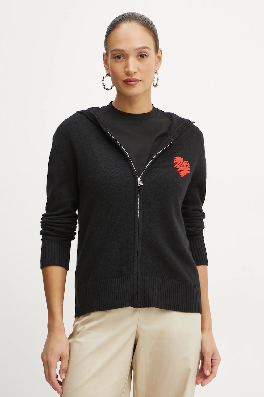 Karl Lagerfeld cardigan din lana culoarea negru, A1W18052