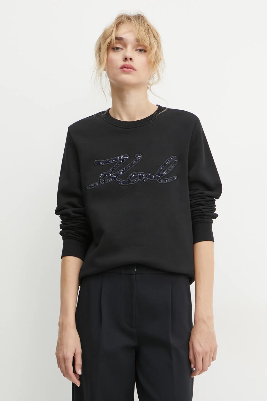 Karl Lagerfeld bluza femei, culoarea negru, cu imprimeu, A1W20094