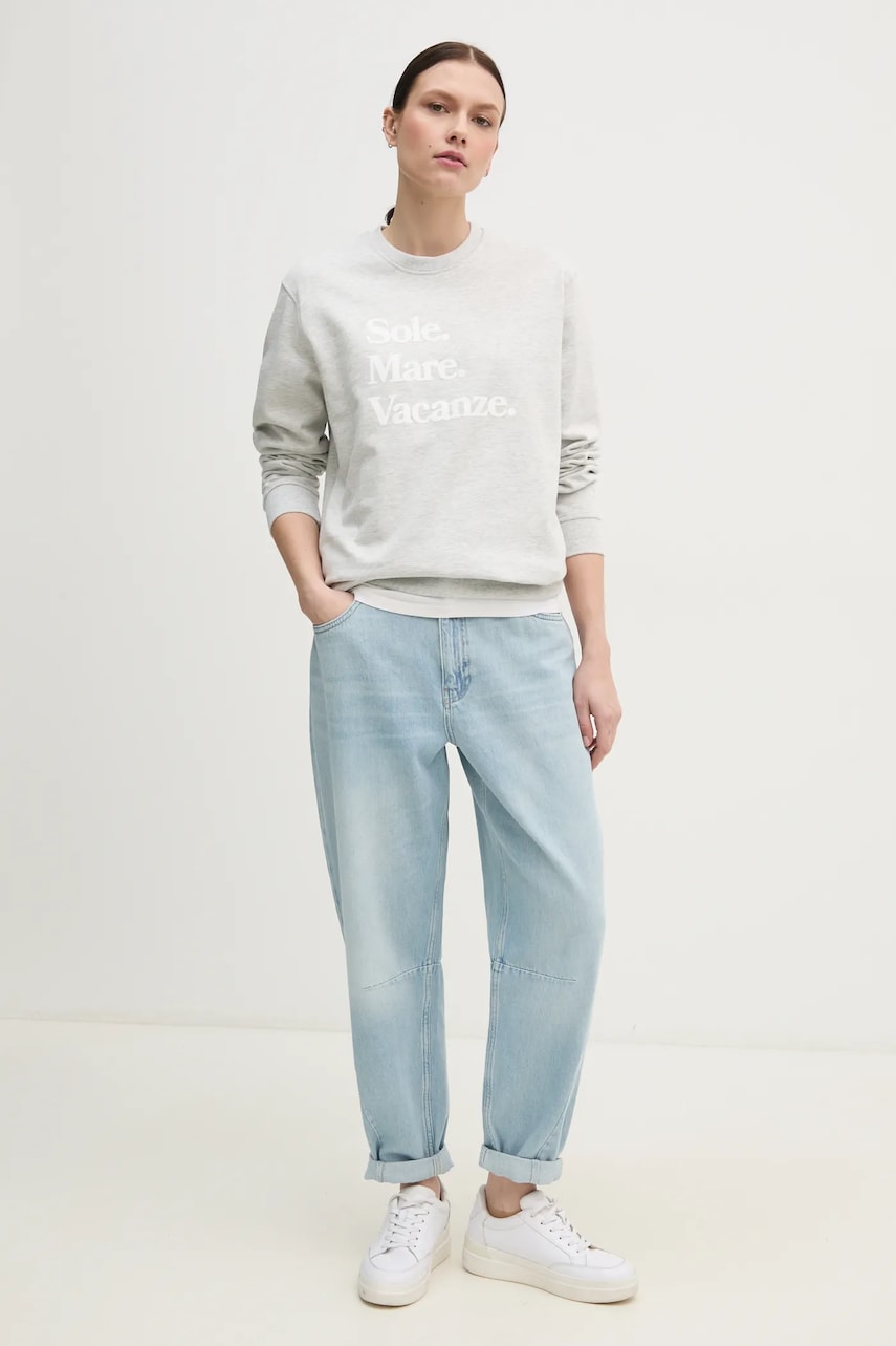 Хлопковая кофта Drivemebikini Sole Mare женская цвет серый с принтом 2024-DMBS-019-GR Хлопковая кофта Drivemebikini Sole Mare женская цвет серый с принтом 2024-DMBS-019-GR