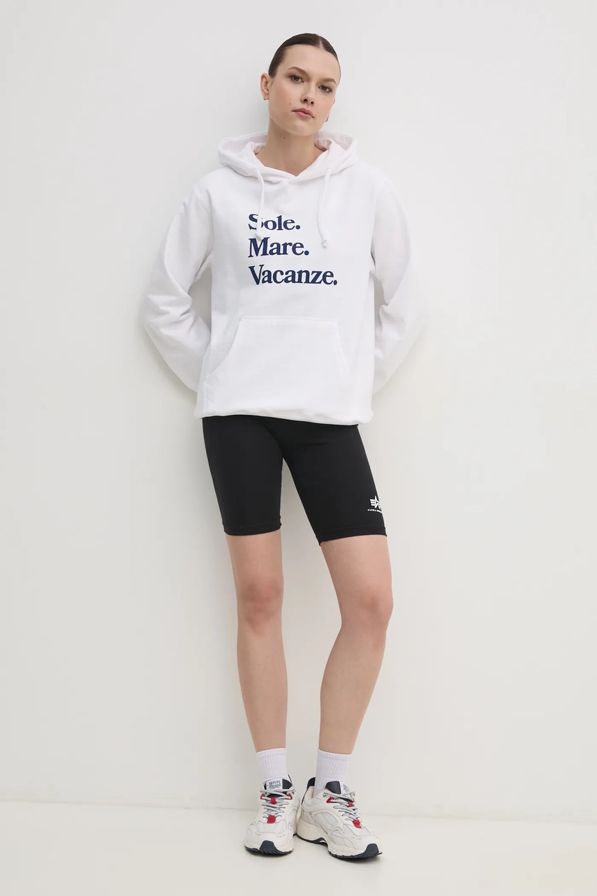 Кофта Drivemebikini Sole Mare женская цвет белый с капюшоном с принтом 2024-DMBS-028-WHN Кофта Drivemebikini Sole Mare женская цвет белый с капюшоном с принтом 2024-DMBS-028-WHN
