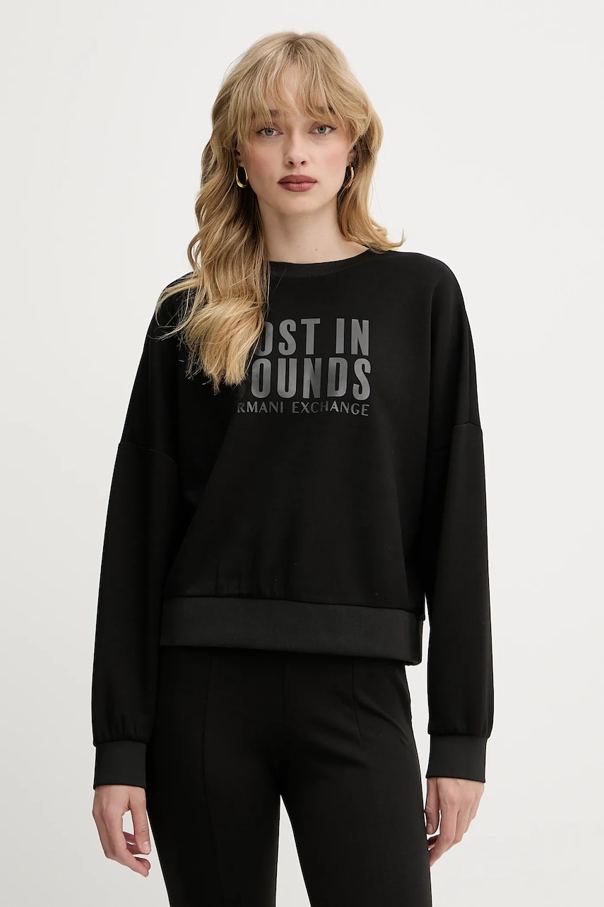 Armani Exchange bluză culoarea negru, cu imprimeu, XW000275 AF12819