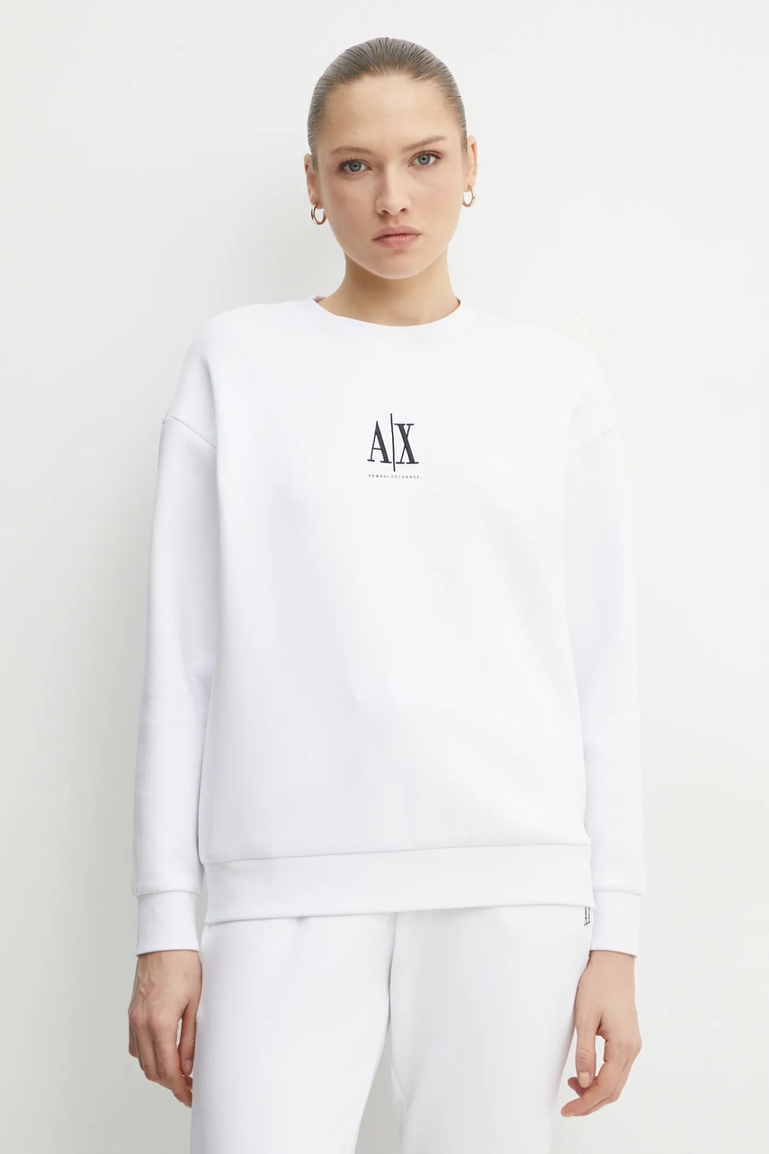 Armani Exchange bluza femei, culoarea alb, cu imprimeu, XW000821 AF10818