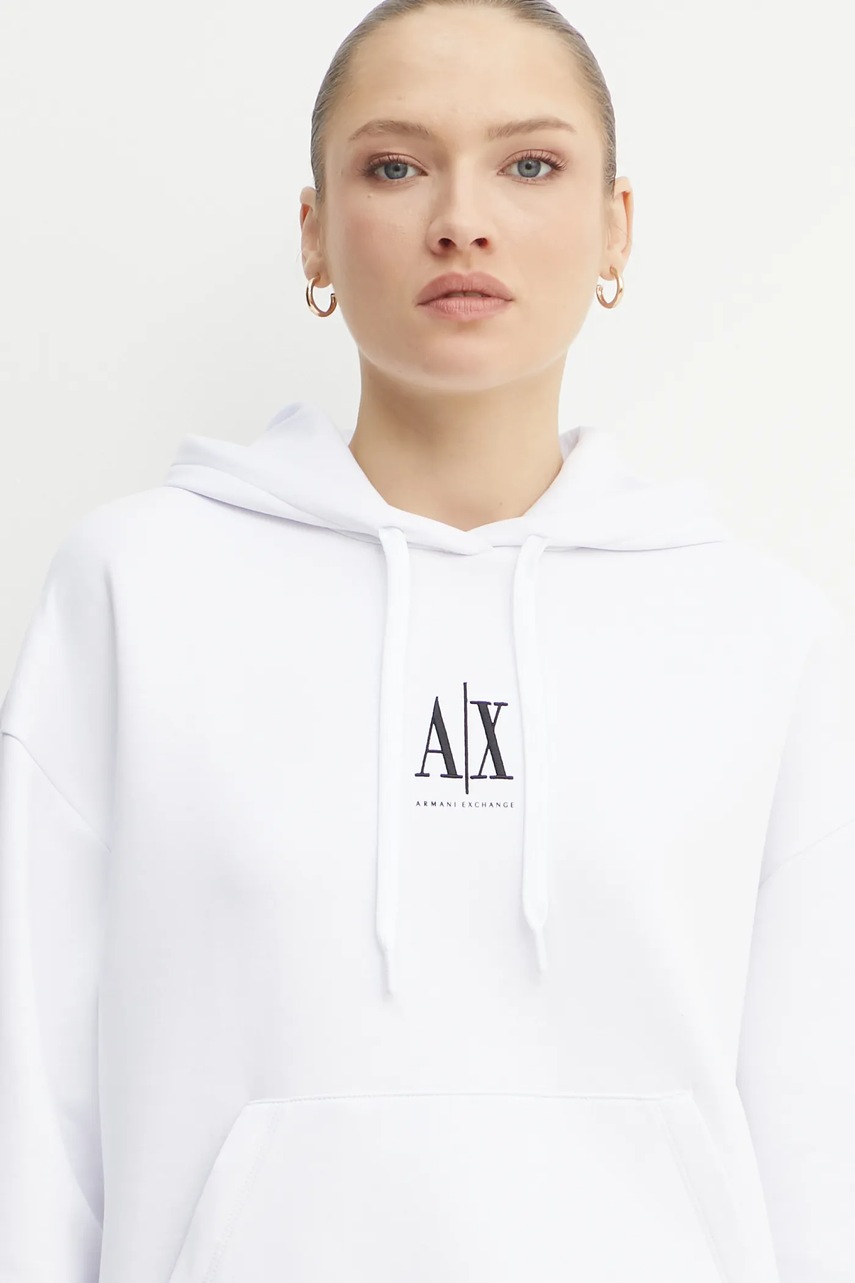 Кофта Armani Exchange жіноча колір білий з капюшоном з аплікацією XW000823 AF10818 