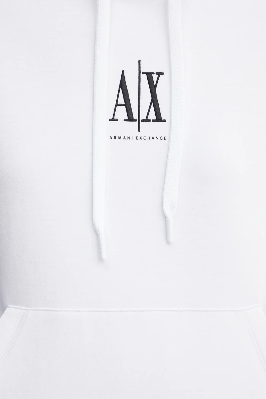 Кофта Armani Exchange жіноча колір білий з капюшоном з аплікацією XW000823 AF10818 