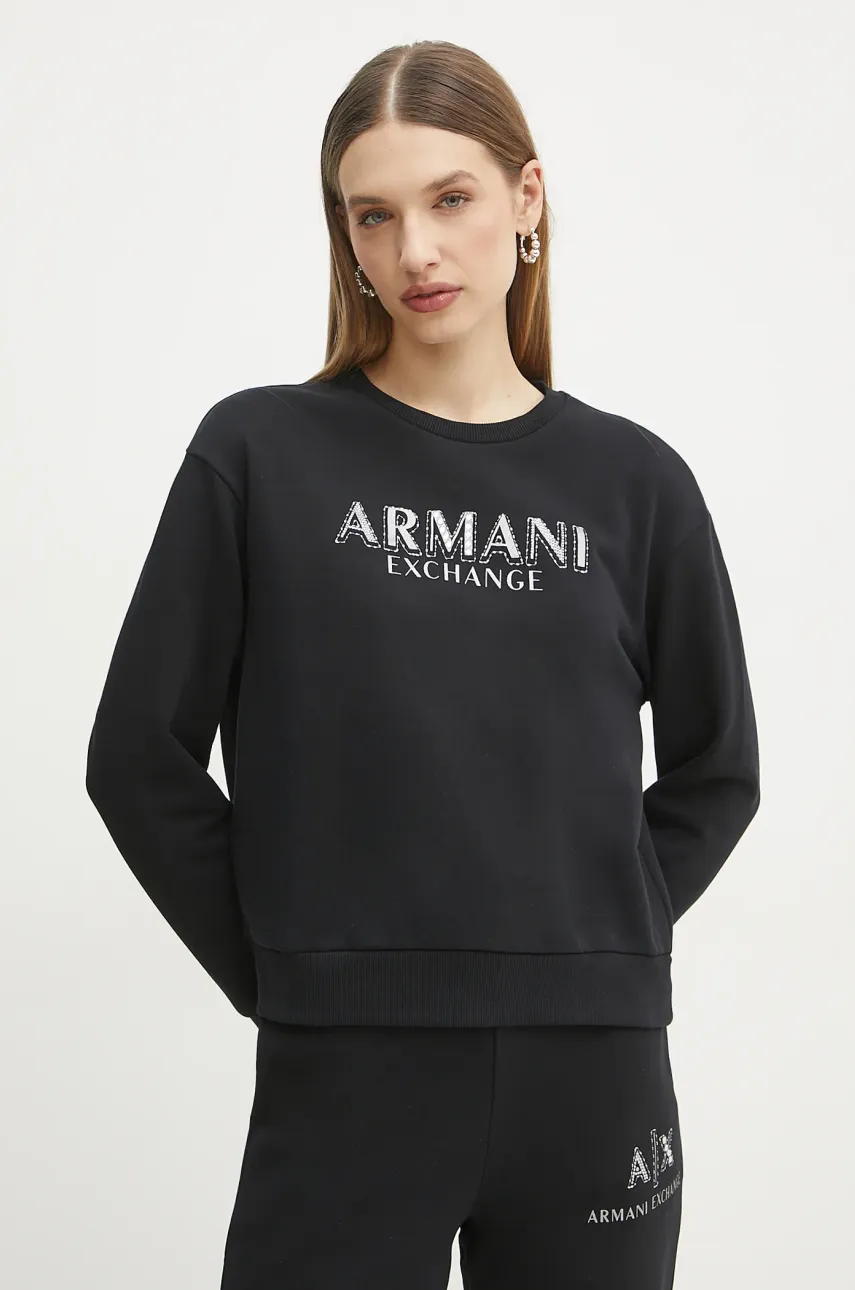 Armani Exchange hanorac de bumbac femei, culoarea negru, cu imprimeu, XW000159 AF11851