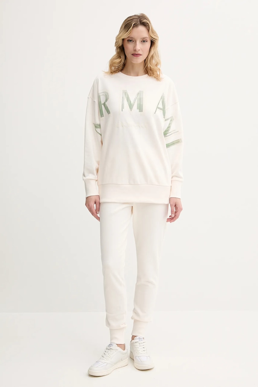 Хлопковая кофта Armani Exchange цвет бежевый с аппликацией XW000495 AF12739 Хлопковая кофта Armani Exchange цвет бежевый с аппликацией XW000495 AF12739