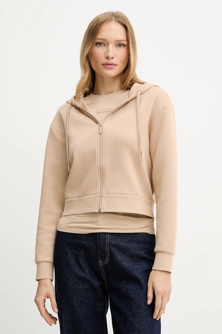 Armani Exchange bluză culoarea bej, cu glugă, uni, XW000822 AF10818