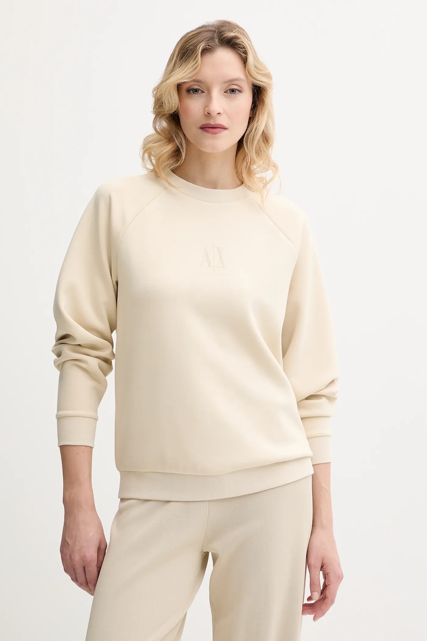 Armani Exchange bluză culoarea bej, cu imprimeu, XW000826 AF13397