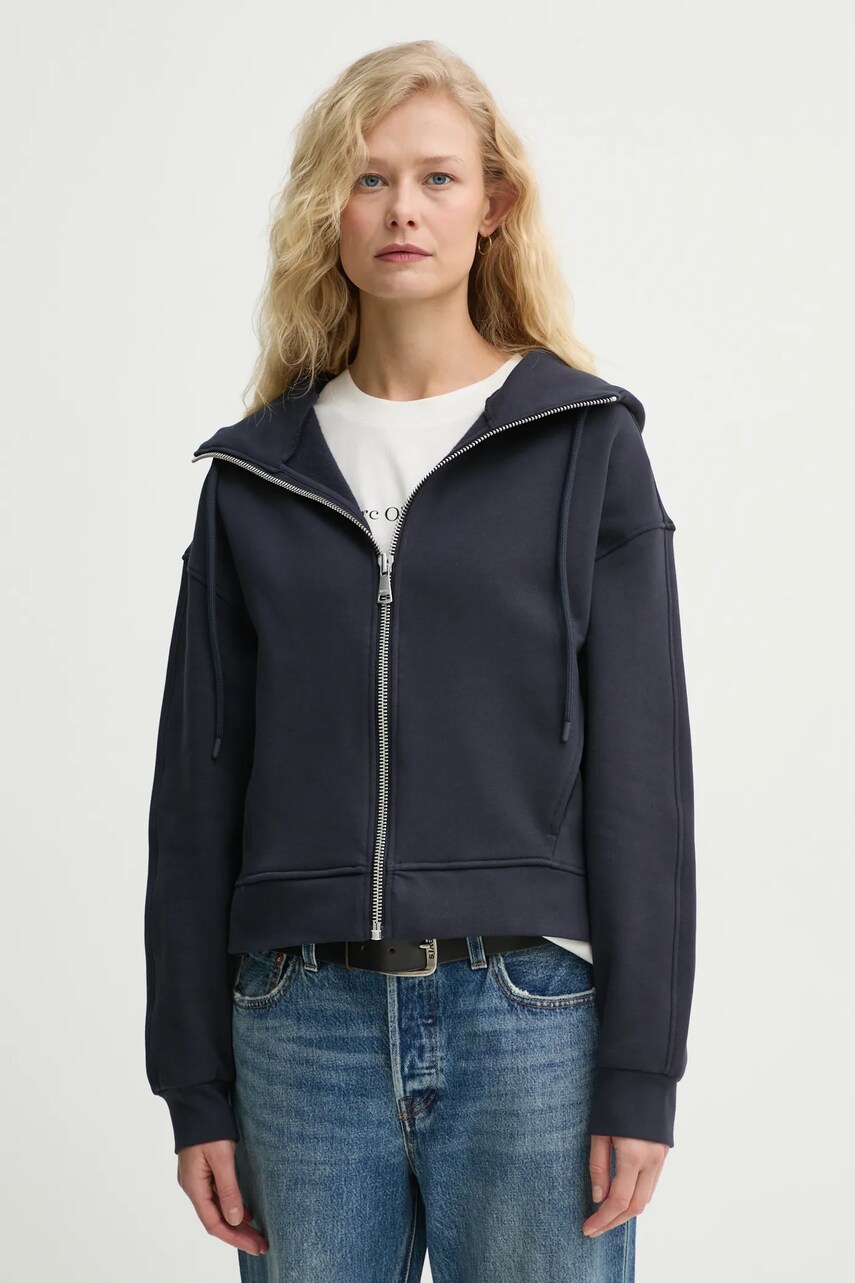 Marc O\'Polo hanorac de bumbac femei, culoarea albastru marin, cu glugă, neted, 5000005486