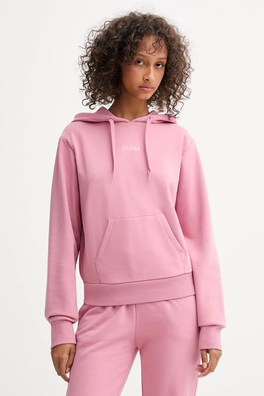 

Суичър Guess SOFIA в бежово с качулка с изчистен дизайн O5RQ02 KCO31, Розов