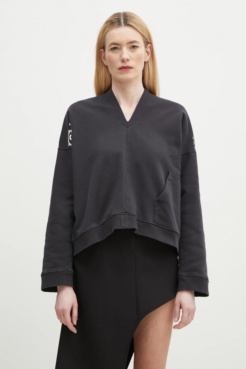 Levně Bavlněná mikina MM6 Maison Margiela dámská, černá barva, s potiskem, S52GU0239