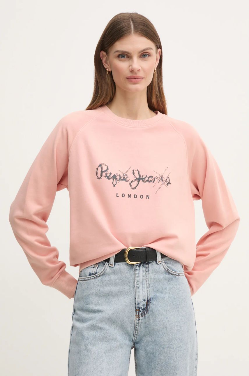 Pepe Jeans bluza LUPITA femei, culoarea roz, cu imprimeu, PL581467