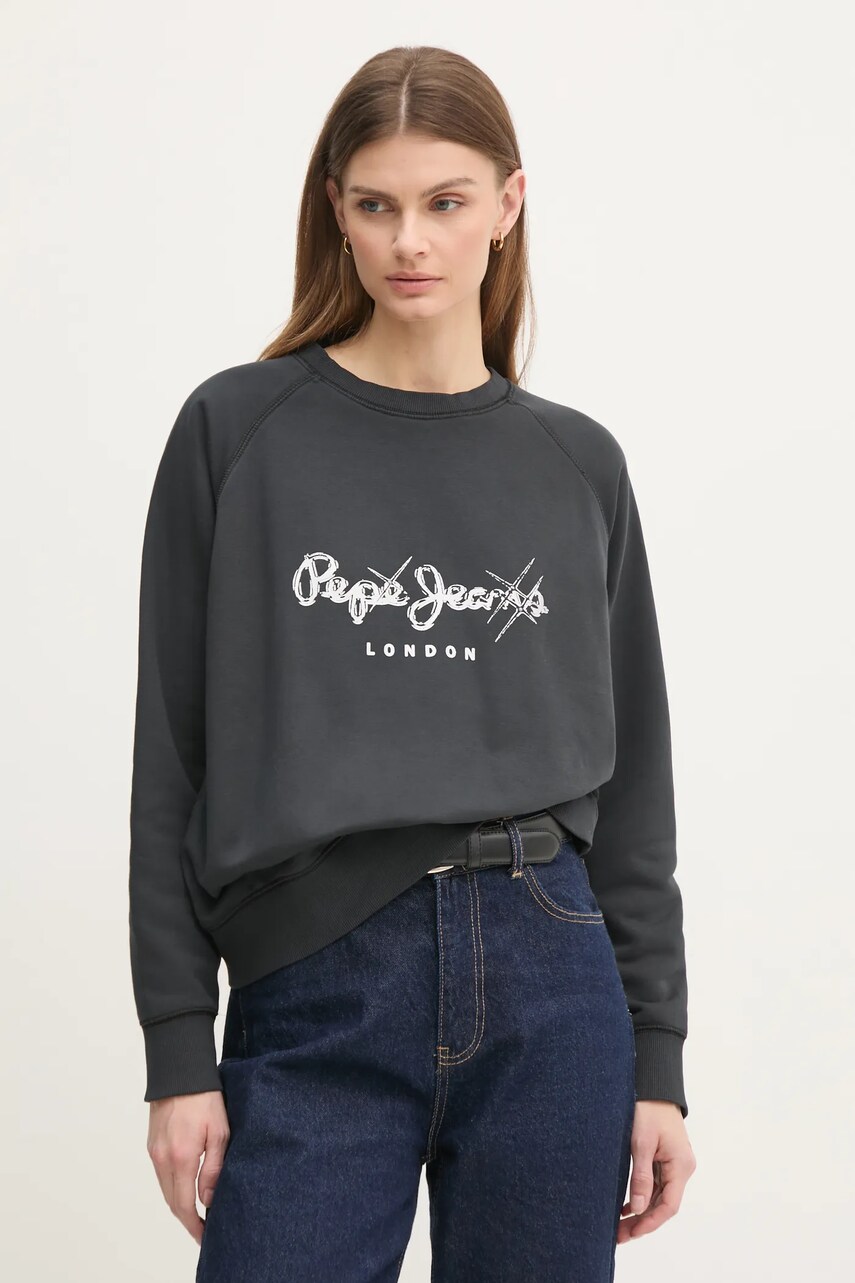 Levně Mikina Pepe Jeans LUPITA dámská, šedá barva, s potiskem, PL581467