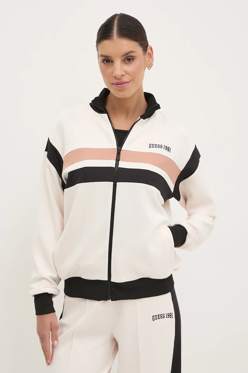 Levně Mikina Guess SUZANNE dámská, béžová barva, vzorovaná, V5RQ00 KCO72