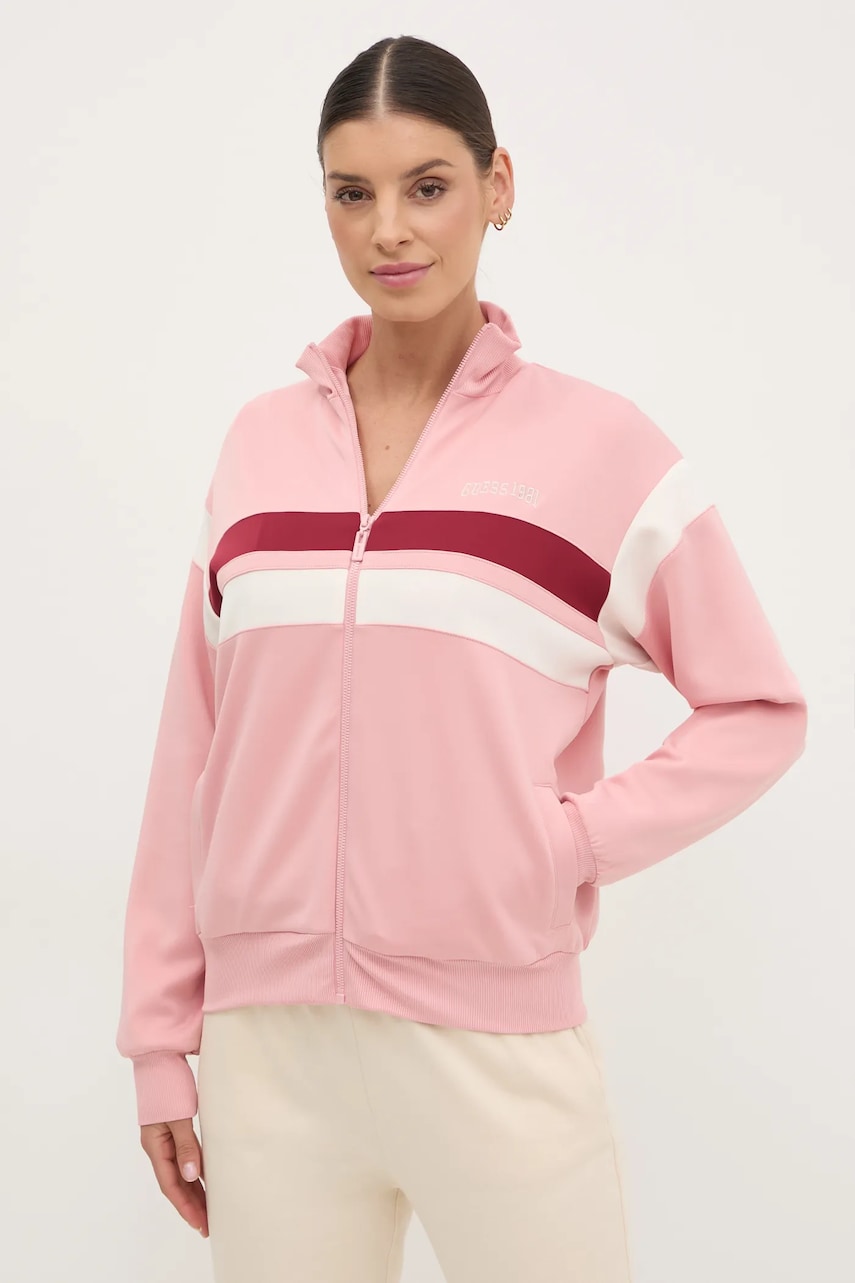 Levně Mikina Guess SUZANNE dámská, růžová barva, vzorovaná, V5RQ00 KCO72