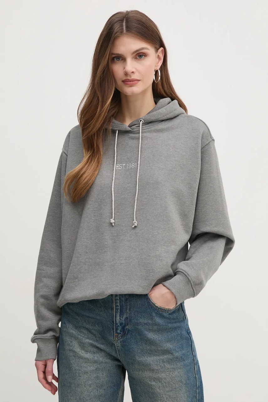 Кофта Guess жіноча колір сірий з капюшоном з аплікацією W5RQ00 KBY51 