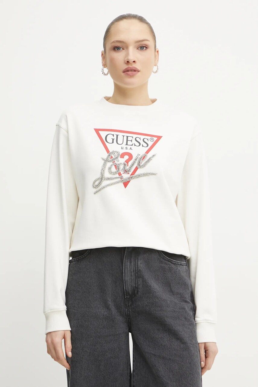 Levně Mikina Guess dámská, bílá barva, s aplikací, W5RQ04 KB683