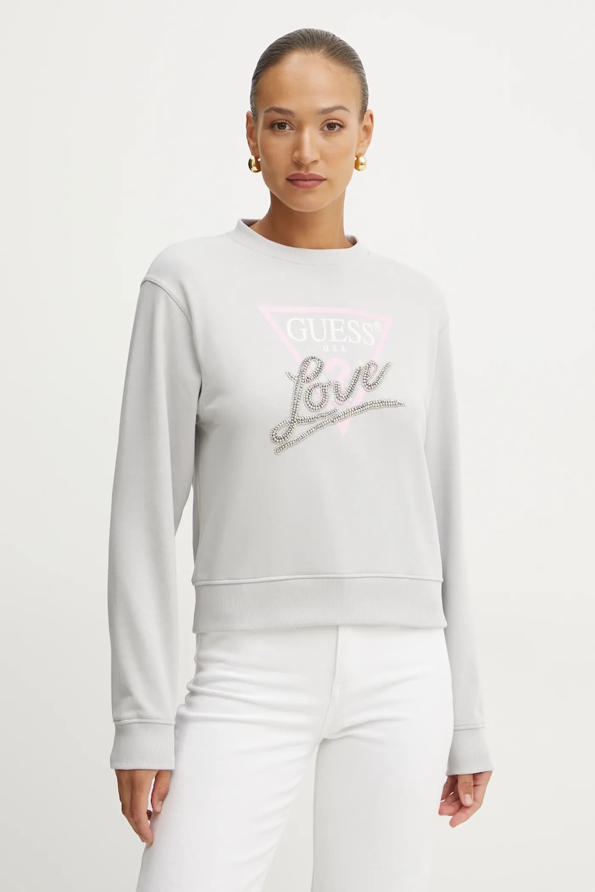 Levně Mikina Guess dámská, šedá barva, s aplikací, W5RQ04 KB683