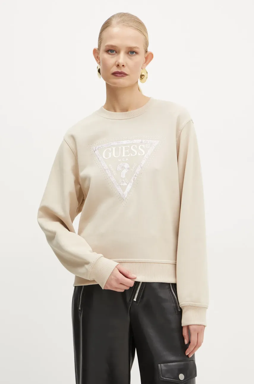 Mikina Guess dámská, béžová barva, s aplikací, W5RQ09 K8802
