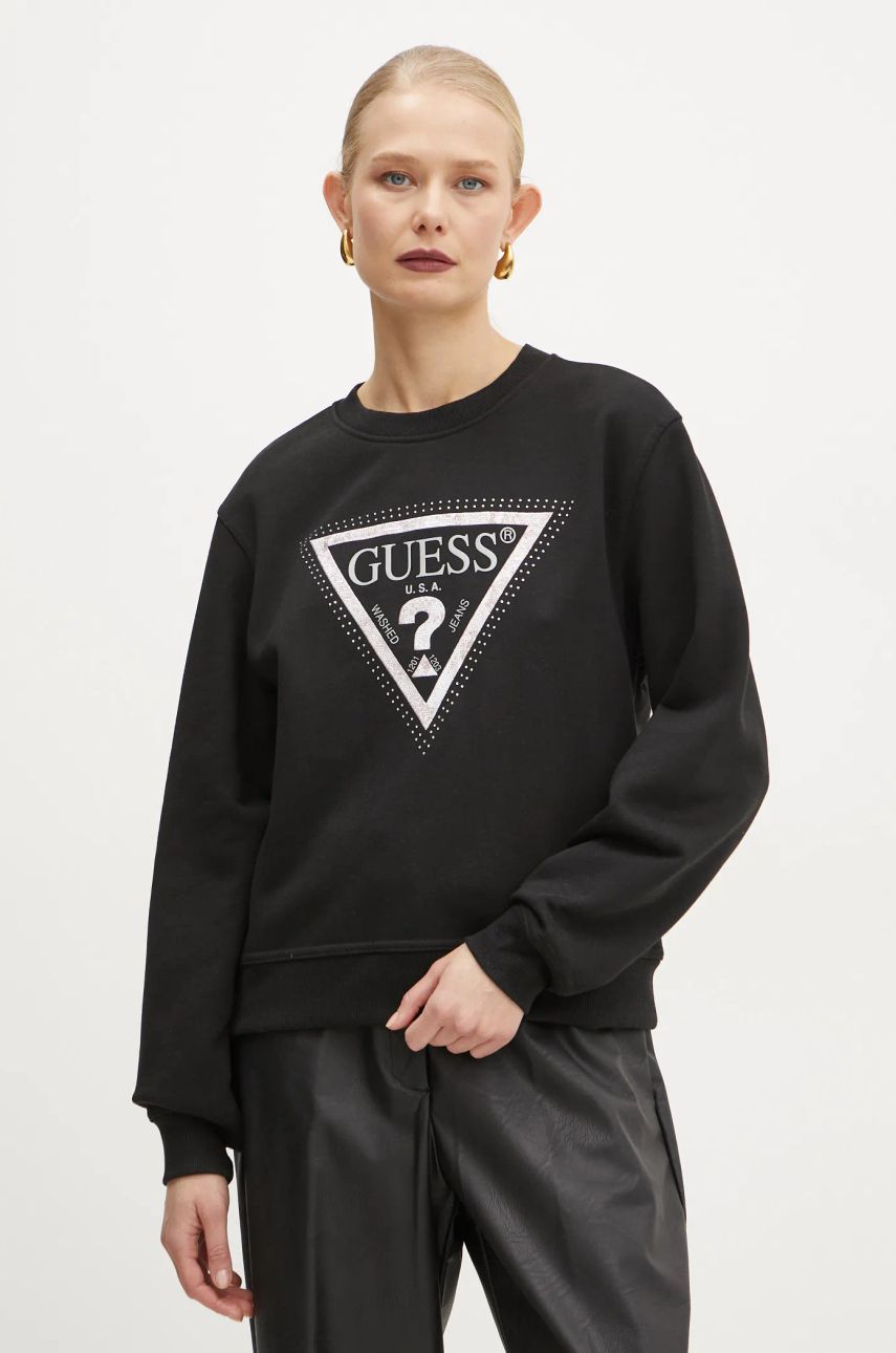 Dukserica Guess za žene, boja: crna, s aplikacijom, W5RQ09 K8802