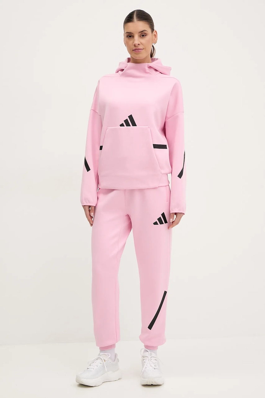 Кофта adidas Z.N.E. женская цвет розовый с капюшоном с принтом JD5992 Кофта adidas Z.N.E. женская цвет розовый с капюшоном с принтом JD5992