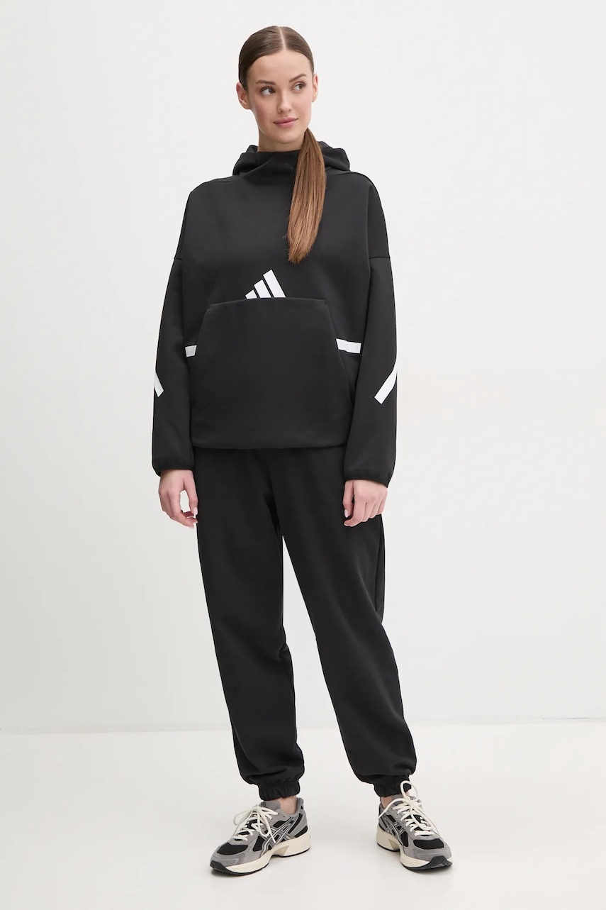 Кофта adidas Z.N.E. женская цвет чёрный с капюшоном с принтом JJ4760 Кофта adidas Z.N.E. женская цвет чёрный с капюшоном с принтом JJ4760