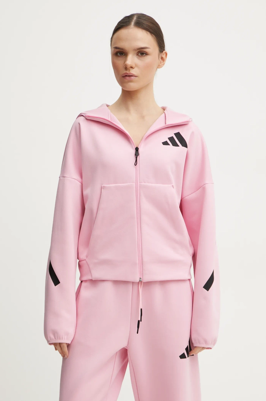 adidas bluza Z.N.E. femei, culoarea roz, cu glugă, cu imprimeu, JC5393