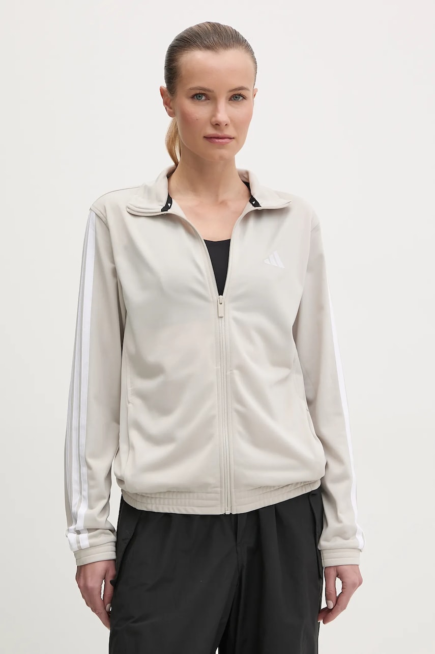 adidas bluza W 3S TT TRIC femei, culoarea bej, neted, JD4521 adidas bluza W 3S TT TRIC femei, culoarea bej, neted, JD4521