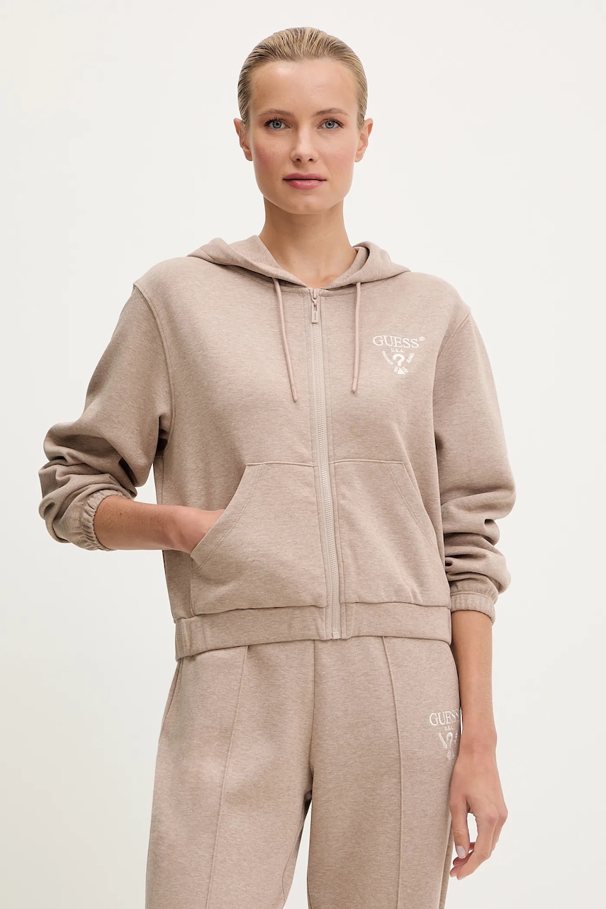 Levně Mikina Guess ROBERTA dámská, černá barva, s kapucí, s aplikací, V5RQ20 KC3D2