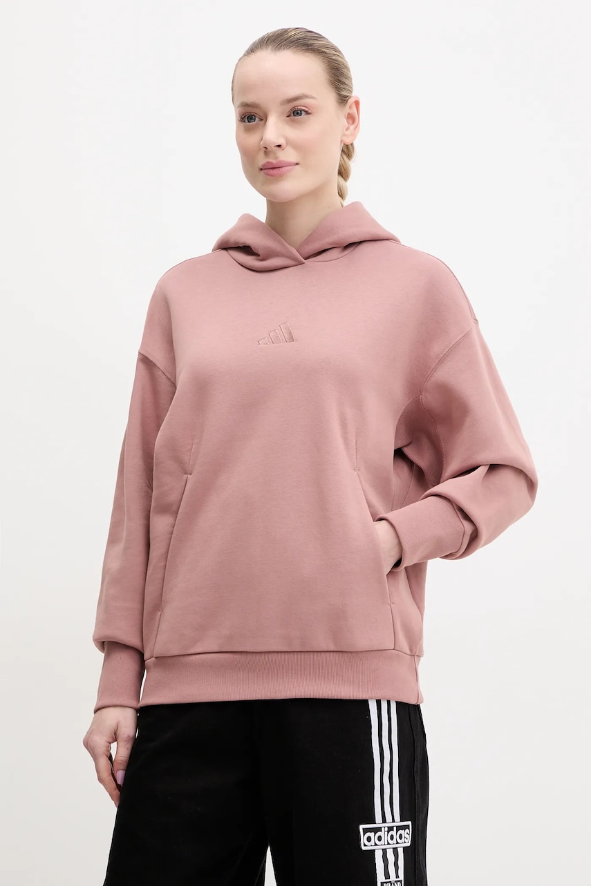 adidas bluză ALL SZN femei, culoarea roz, cu glugă, cu imprimeu, JD4669 adidas bluză ALL SZN femei, culoarea roz, cu glugă, cu imprimeu, JD4669
