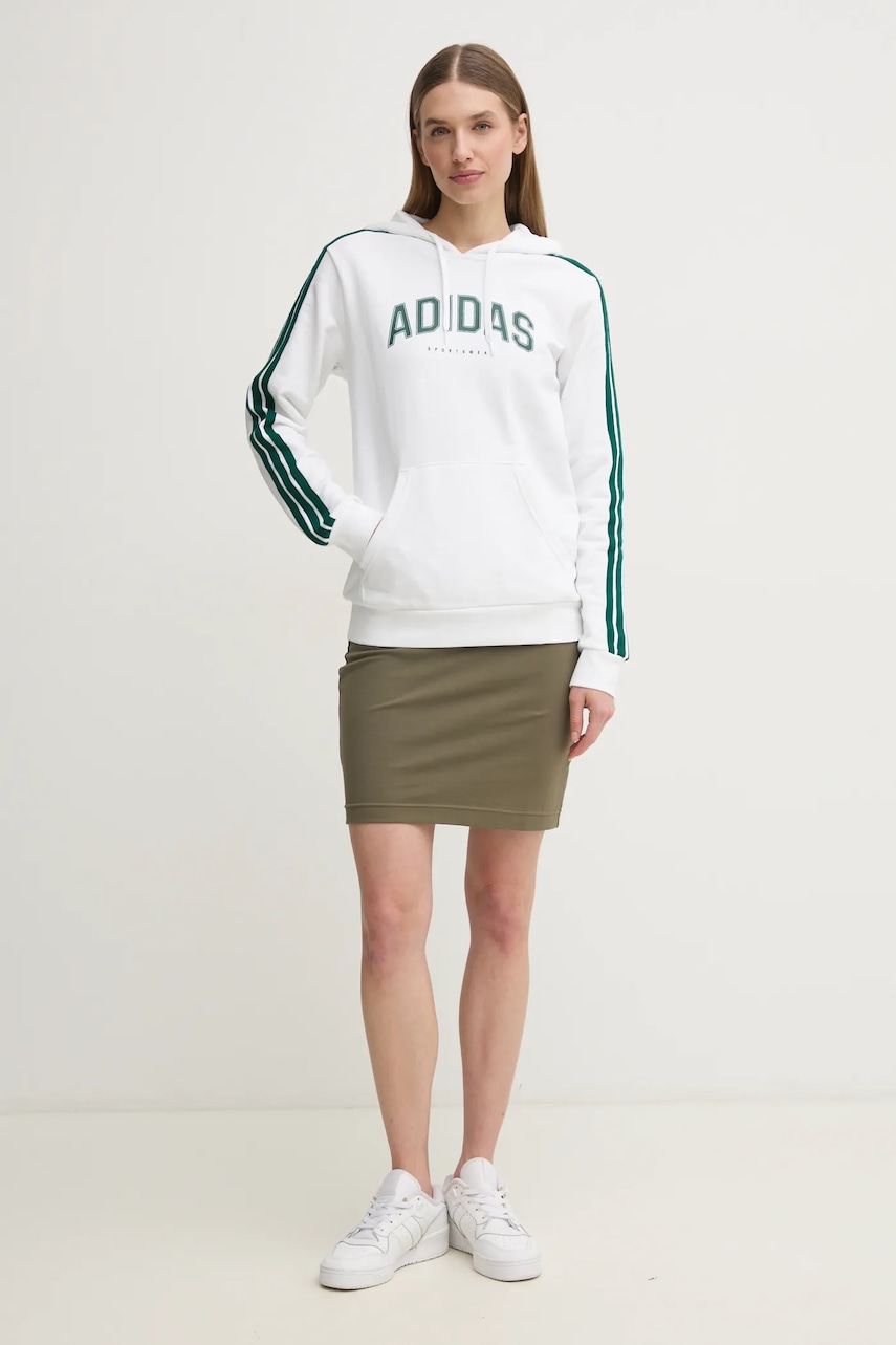 Кофта adidas W L SOFTS Collegiate женская цвет белый с капюшоном с принтом JV9149 Кофта adidas W L SOFTS Collegiate женская цвет белый с капюшоном с принтом JV9149