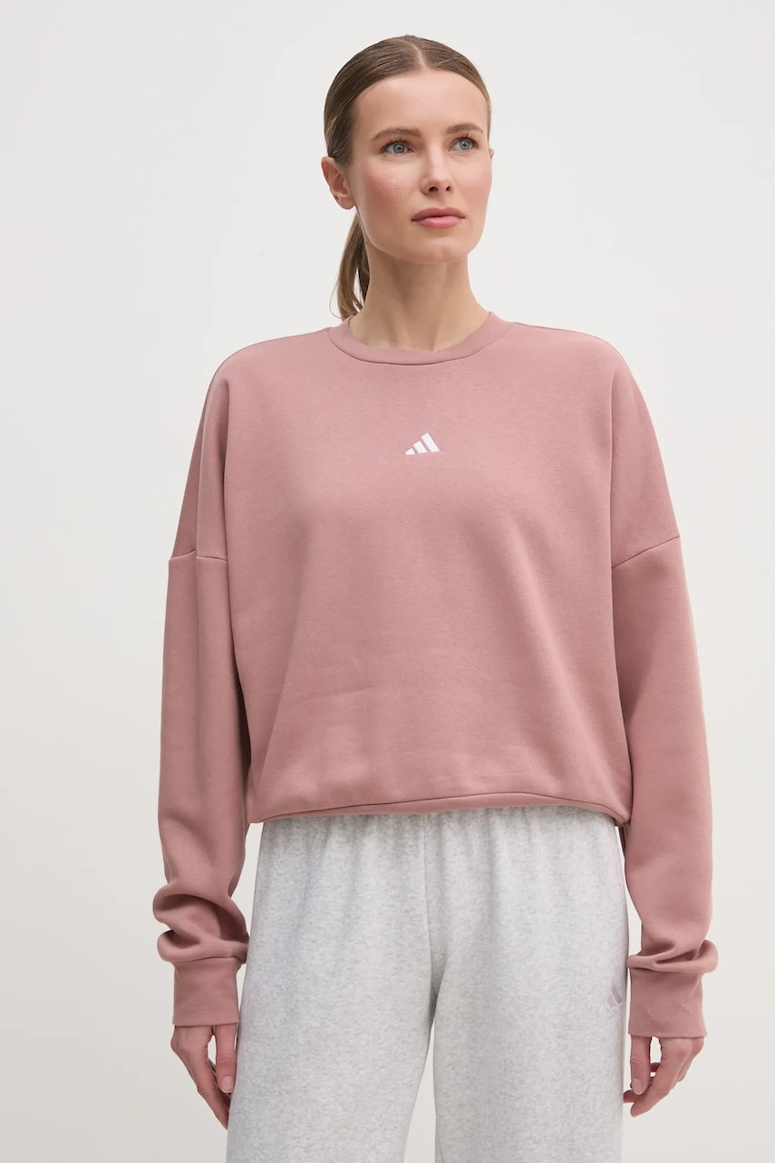 adidas bluza Essentials femei, culoarea roz, neted, JI6065 adidas bluza Essentials femei, culoarea roz, neted, JI6065