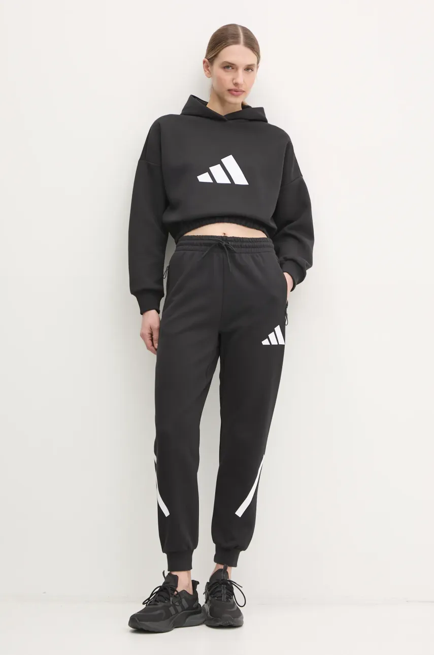 Кофта adidas Future Icons женская цвет чёрный с капюшоном с принтом JE0136 Кофта adidas Future Icons женская цвет чёрный с капюшоном с принтом JE0136