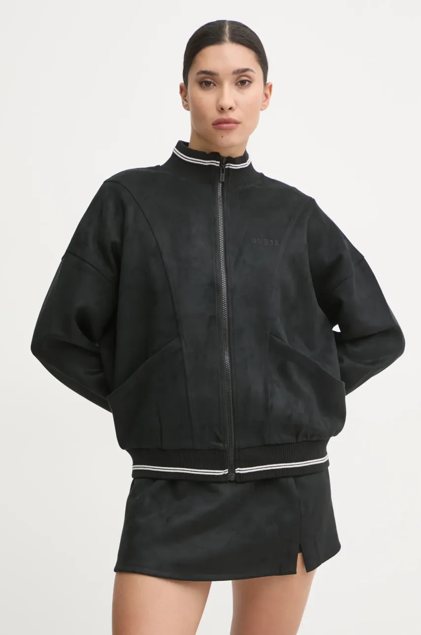 Mikina Guess MONICA dámská, černá barva, s aplikací, V5RQ04 KCJY2