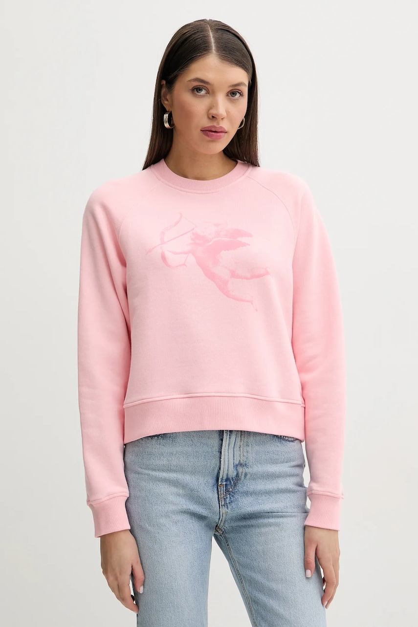Fiorucci hanorac de bumbac Cupid Print Slim Fit Sweatshirt femei, culoarea roz, cu imprimeu, W02SPSCR327CJ01PN02 Fiorucci hanorac de bumbac Cupid Print Slim Fit Sweatshirt femei, culoarea roz, cu imprimeu, W02SPSCR327CJ01PN02