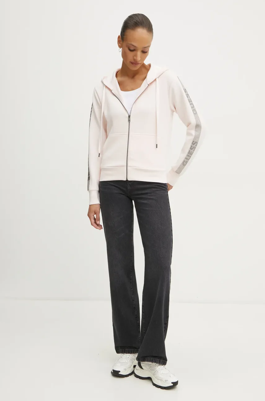 Кофта Guess женская цвет розовый с капюшоном однотонная W5RQ03 KBYE2 Кофта Guess женская цвет розовый с капюшоном однотонная W5RQ03 KBYE2