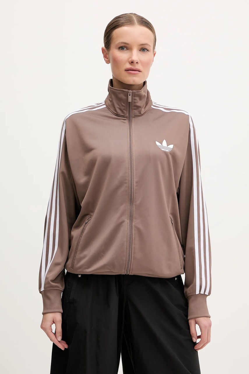 adidas Originals bluză Firebird femei, culoarea maro, cu imprimeu, JC8253