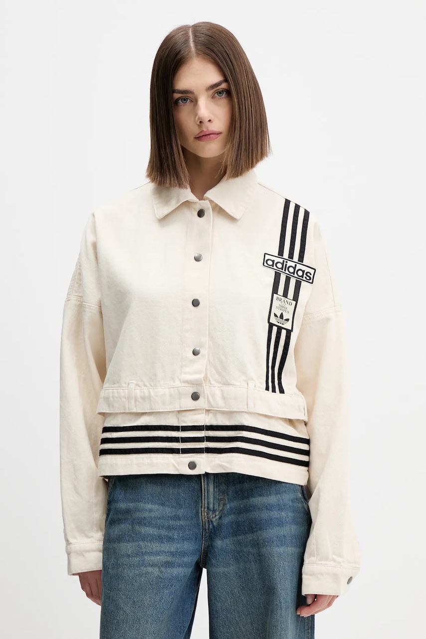 adidas Originals geacă jeans Denim Track Top culoarea bej, de tranzitie, oversize, JD5617