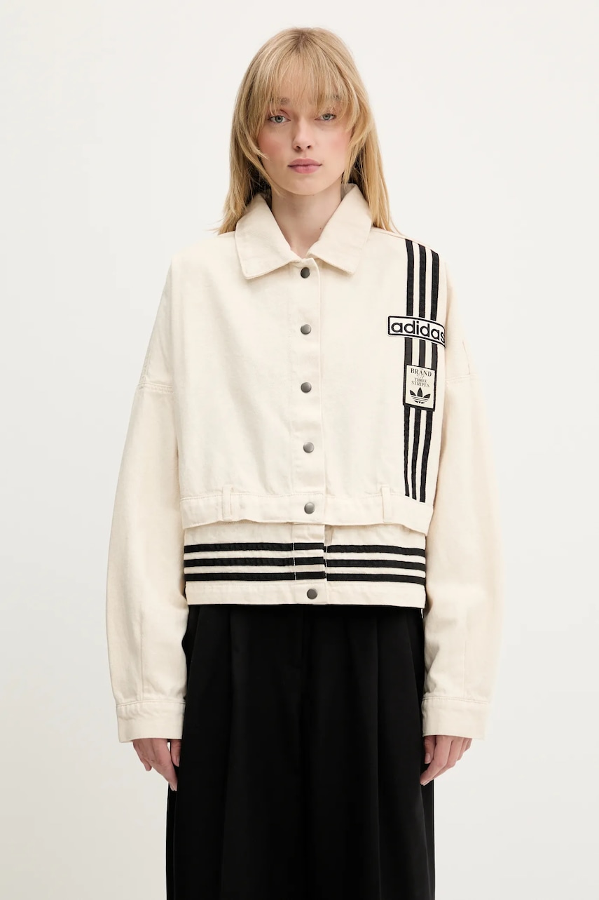 adidas Originals geacă jeans Denim Track Top culoarea bej, de tranzitie, oversize, JD5617