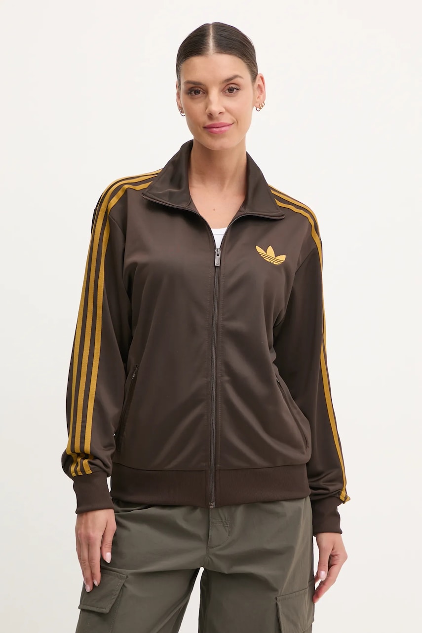 adidas Originals bluză Firebird femei, culoarea maro, cu imprimeu, JP2297 adidas Originals bluză Firebird femei, culoarea maro, cu imprimeu, JP2297