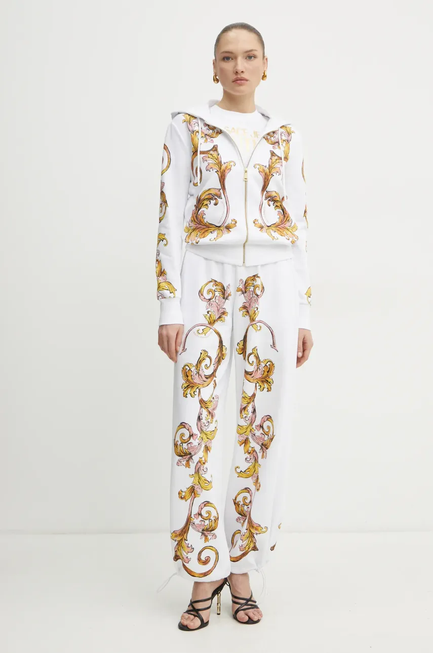Хлопковая кофта Versace Jeans Couture женская цвет белый с капюшоном узор 78HAI3P6 FS192 Хлопковая кофта Versace Jeans Couture женская цвет белый с капюшоном узор 78HAI3P6 FS192