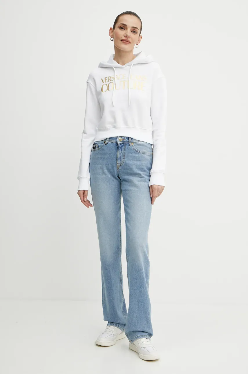 Хлопковая кофта Versace Jeans Couture женская цвет белый с капюшоном с принтом 78HAIT01 CF01T Хлопковая кофта Versace Jeans Couture женская цвет белый с капюшоном с принтом 78HAIT01 CF01T