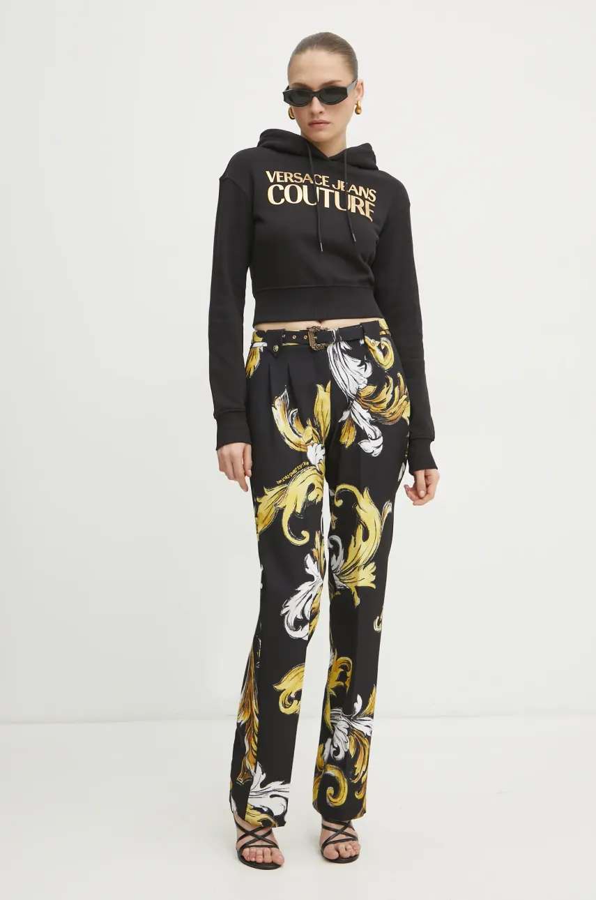 Хлопковая кофта Versace Jeans Couture женская цвет чёрный с капюшоном с принтом 78HAIT01 CF01T Хлопковая кофта Versace Jeans Couture женская цвет чёрный с капюшоном с принтом 78HAIT01 CF01T