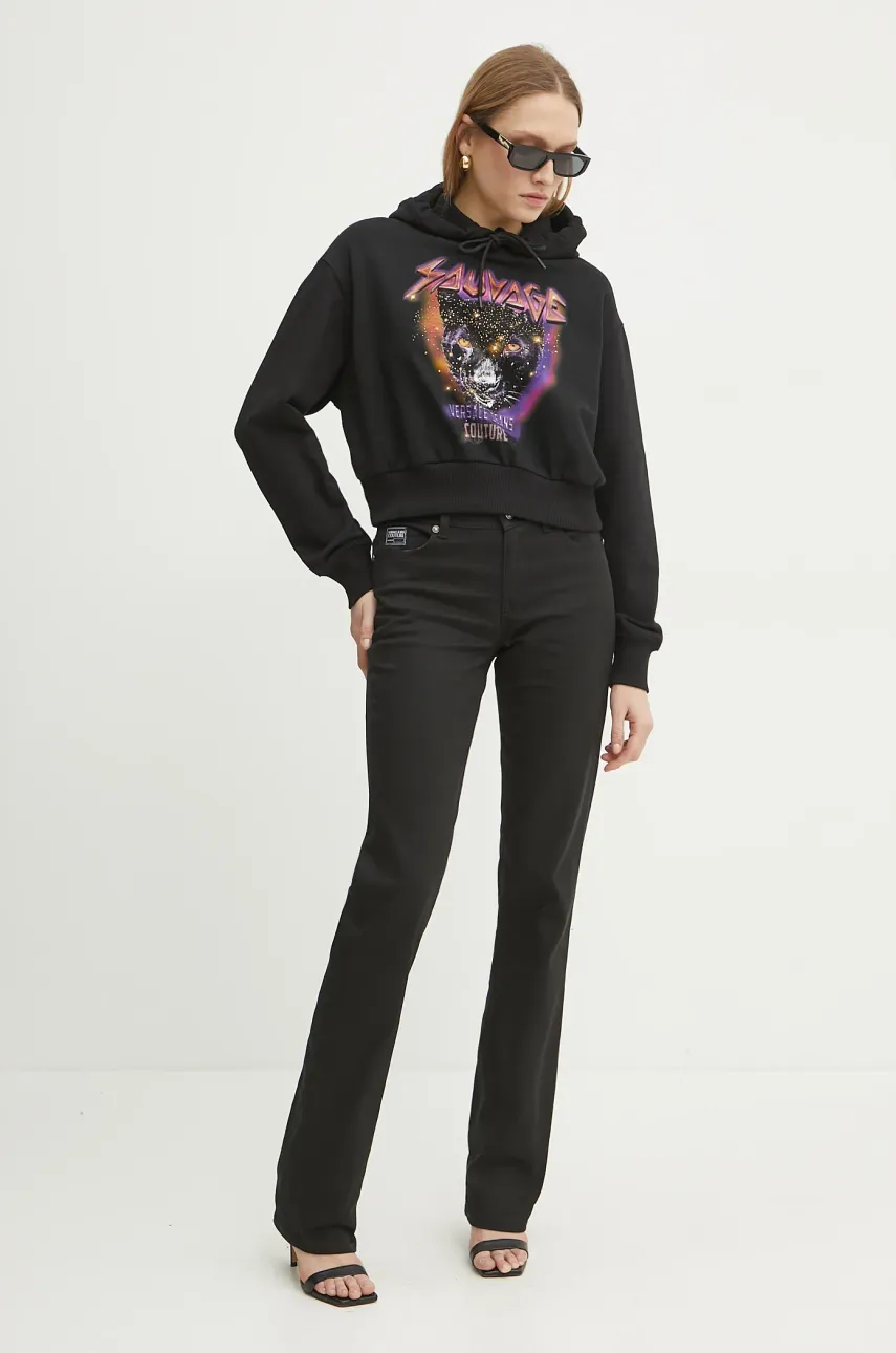 Хлопковая кофта Versace Jeans Couture женская цвет чёрный с капюшоном с принтом 78HAIC04 CF00C Хлопковая кофта Versace Jeans Couture женская цвет чёрный с капюшоном с принтом 78HAIC04 CF00C