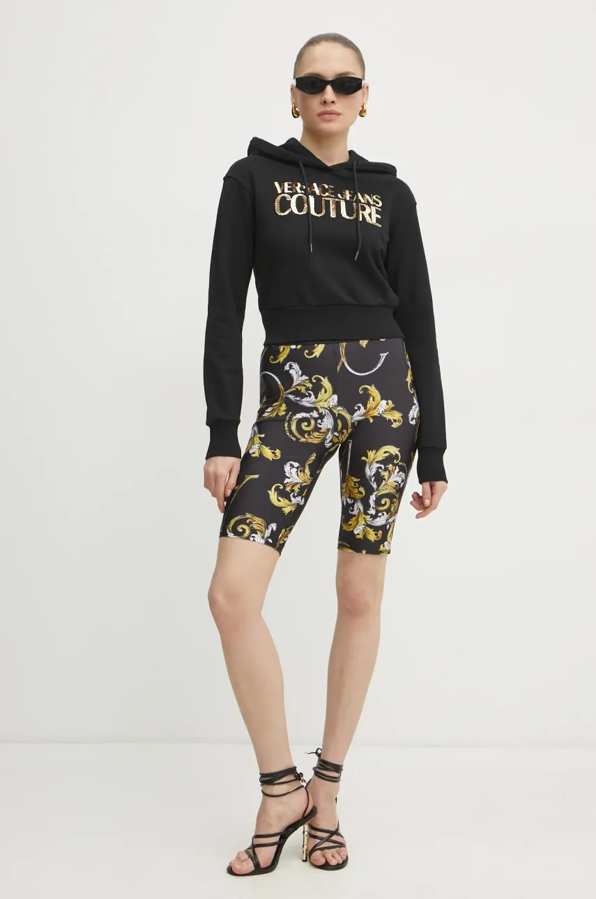 Хлопковая кофта Versace Jeans Couture женская цвет чёрный с капюшоном с аппликацией 78HAIE00 CF00E Хлопковая кофта Versace Jeans Couture женская цвет чёрный с капюшоном с аппликацией 78HAIE00 CF00E