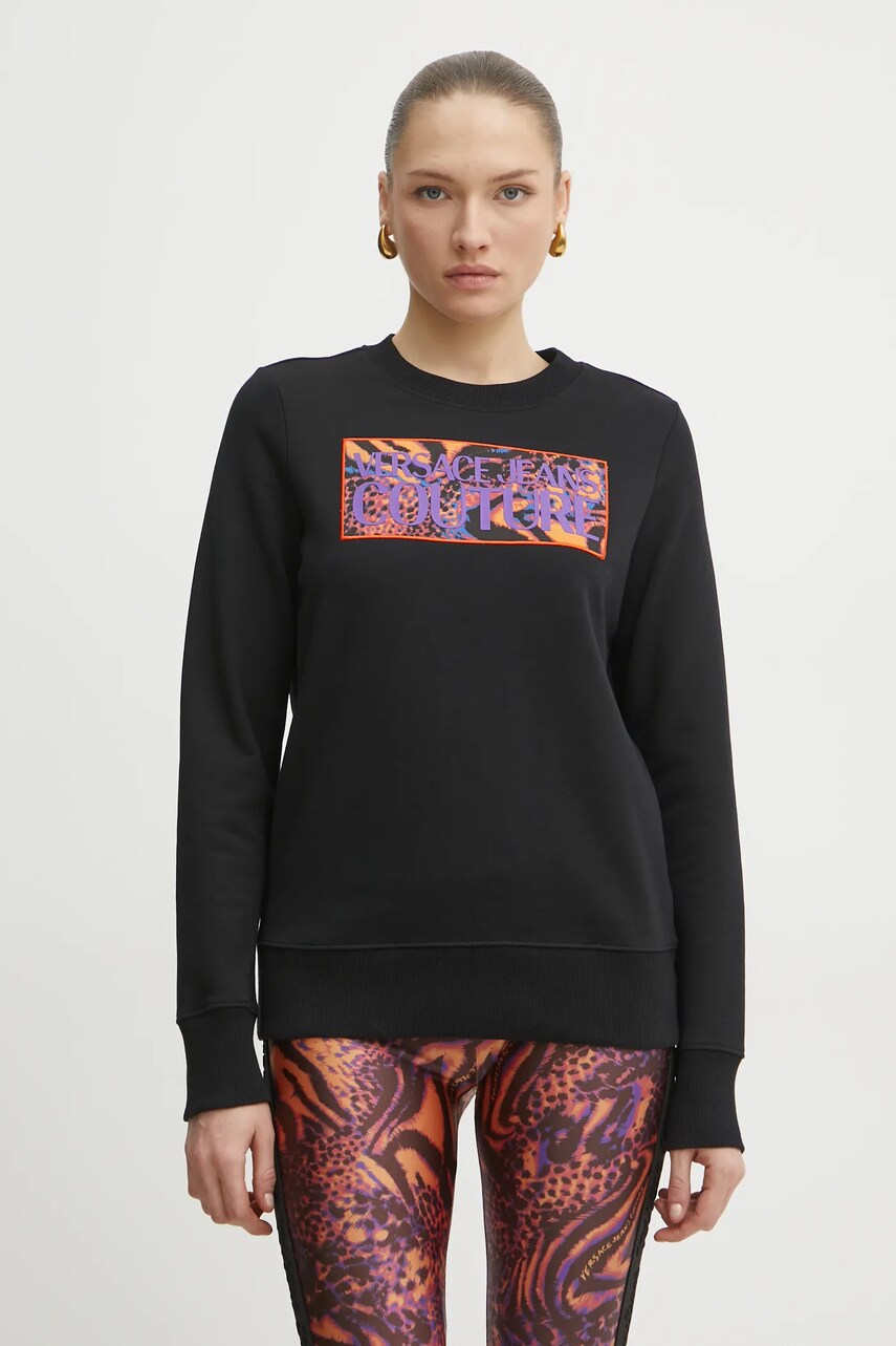 Versace Jeans Couture hanorac de bumbac femei, culoarea negru, cu imprimeu, 78HAIE04 CF00E